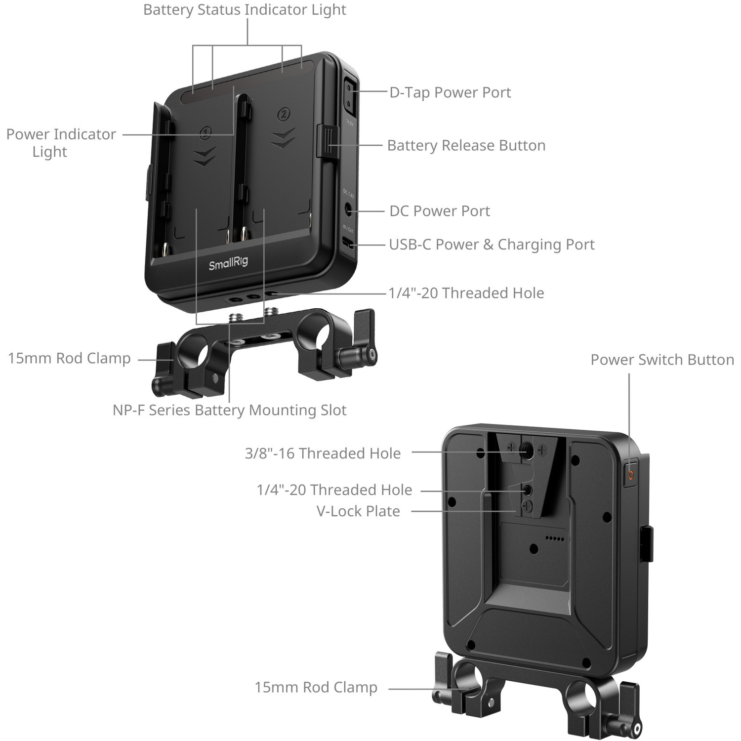 SmallRig Adapterplatte 5536 für NP-F Akkus für 15mm-LWS-Stangen