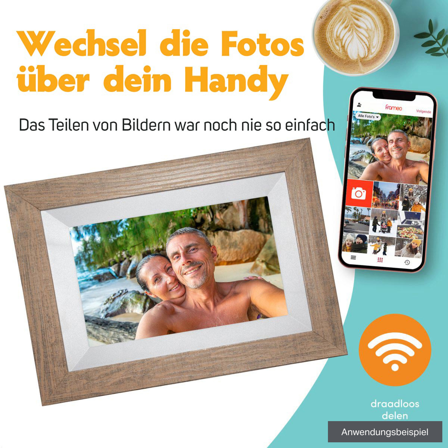 Pora&Co Digitaler Holzbilderrahmen WF-805T-LB 8" hellbraun