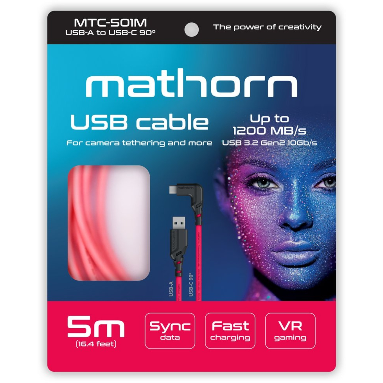Mathorn USB C-A Kabel 90° 5m Magenta