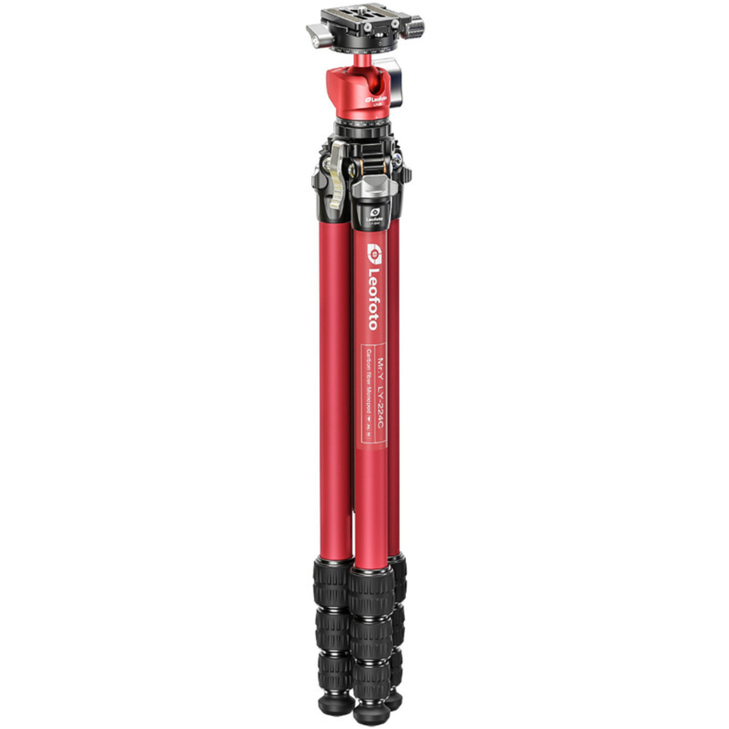 Leofoto Carbon-Dreibeinstativ LY-224C Mr.Y mit Ballhead LH-25 R rot