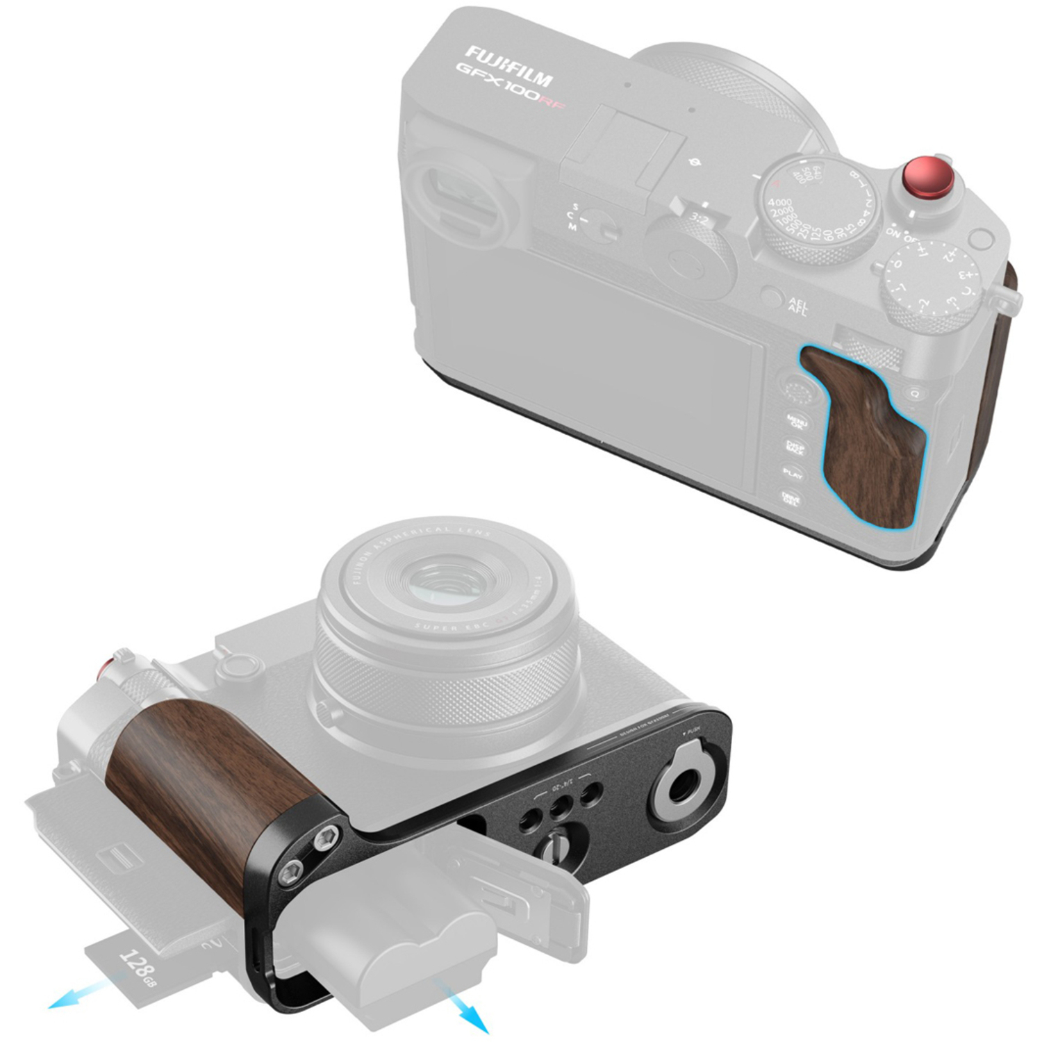 SmallRig L-förmige Montageplatte mit Holzgriff 5266 schwarz für Fujifilm GFX100RF 