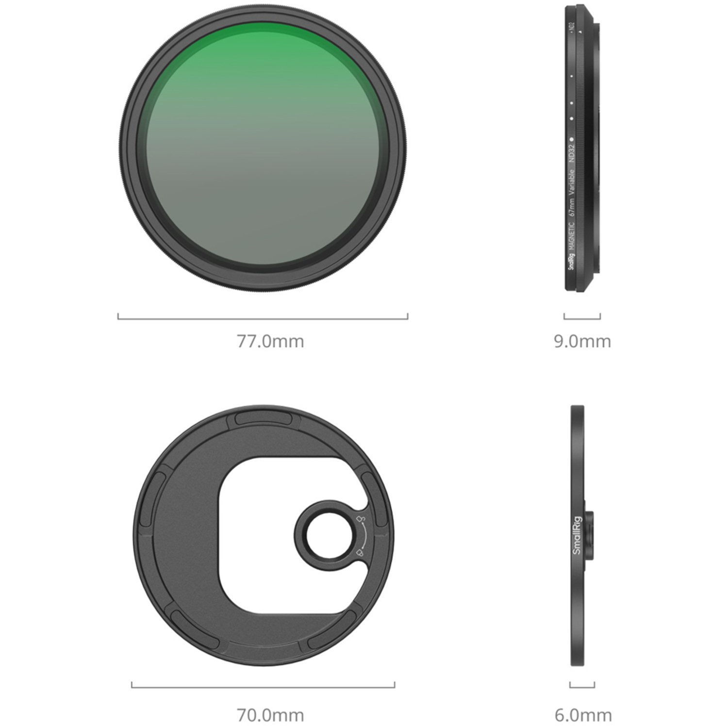 SmallRig VND-Filter ND2-ND32 77mm Set mit T-Mount-Filteradapter 67mm