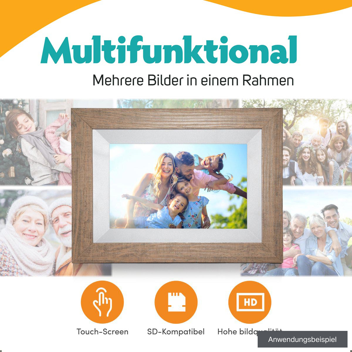 Pora&Co Digitaler Holzbilderrahmen WF-805T-LB 8" hellbraun