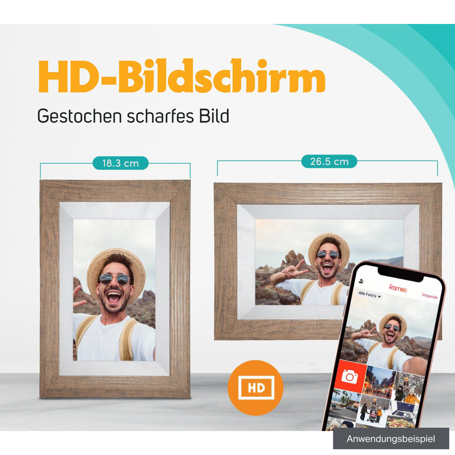 Pora&Co Digitaler Holzbilderrahmen WF-805T-LB 8" hellbraun