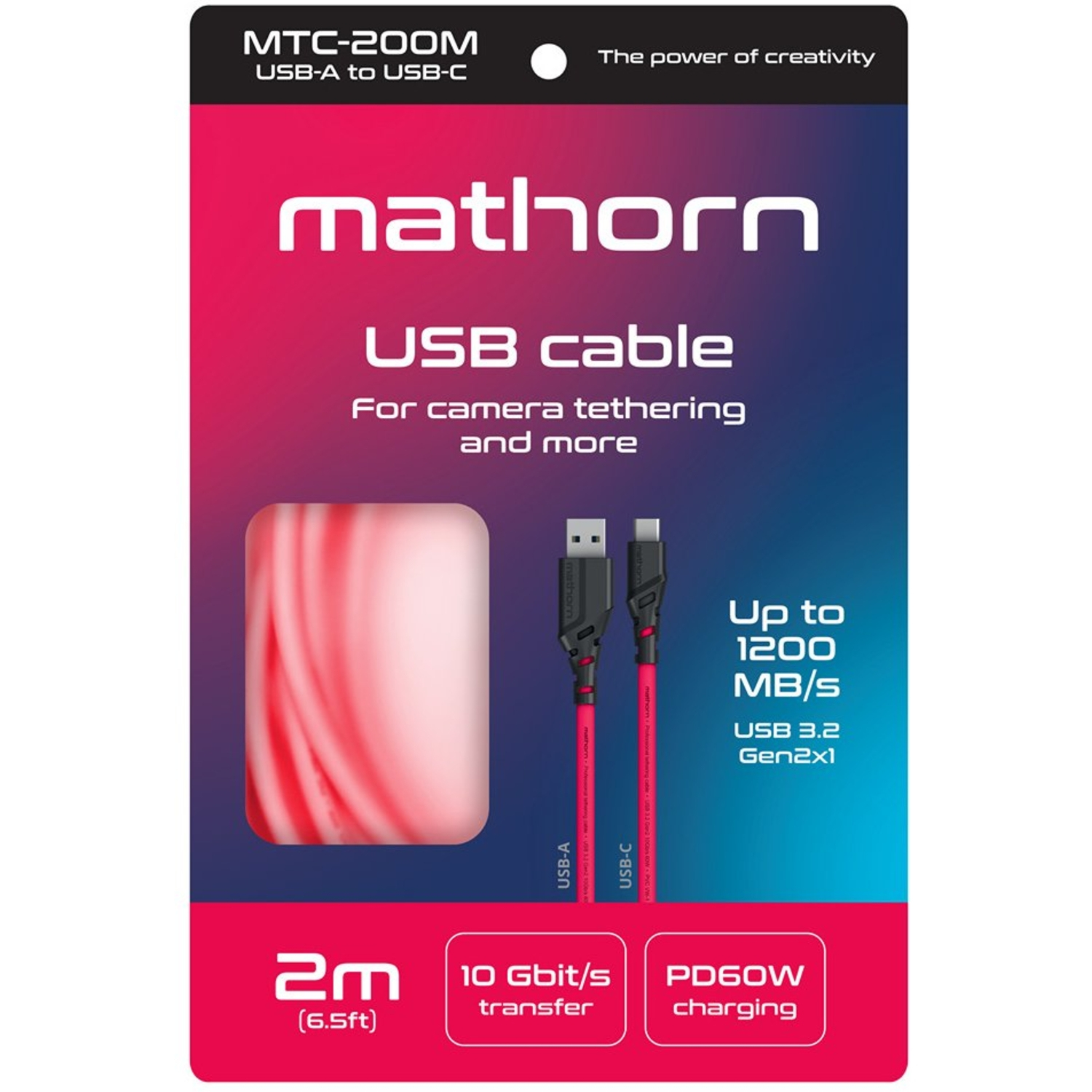Mathorn Tetheringkabel MTC-200M 2m 10Gbps 60W USB C-A Magenta