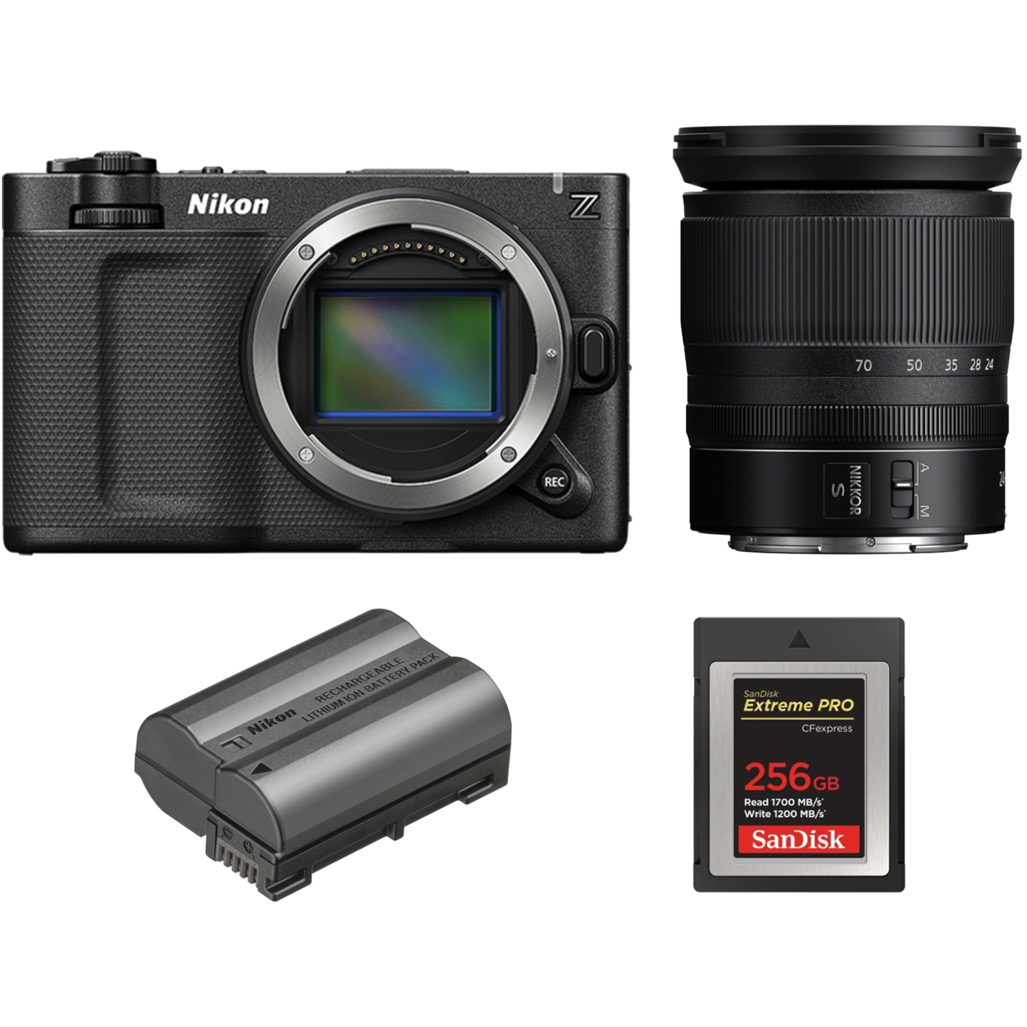  Nikon ZR mit NIKKOR Z 24–70mm F4 S, Akku EN-EL15c und SanDisk Extreme Pro 256GB CFexpress