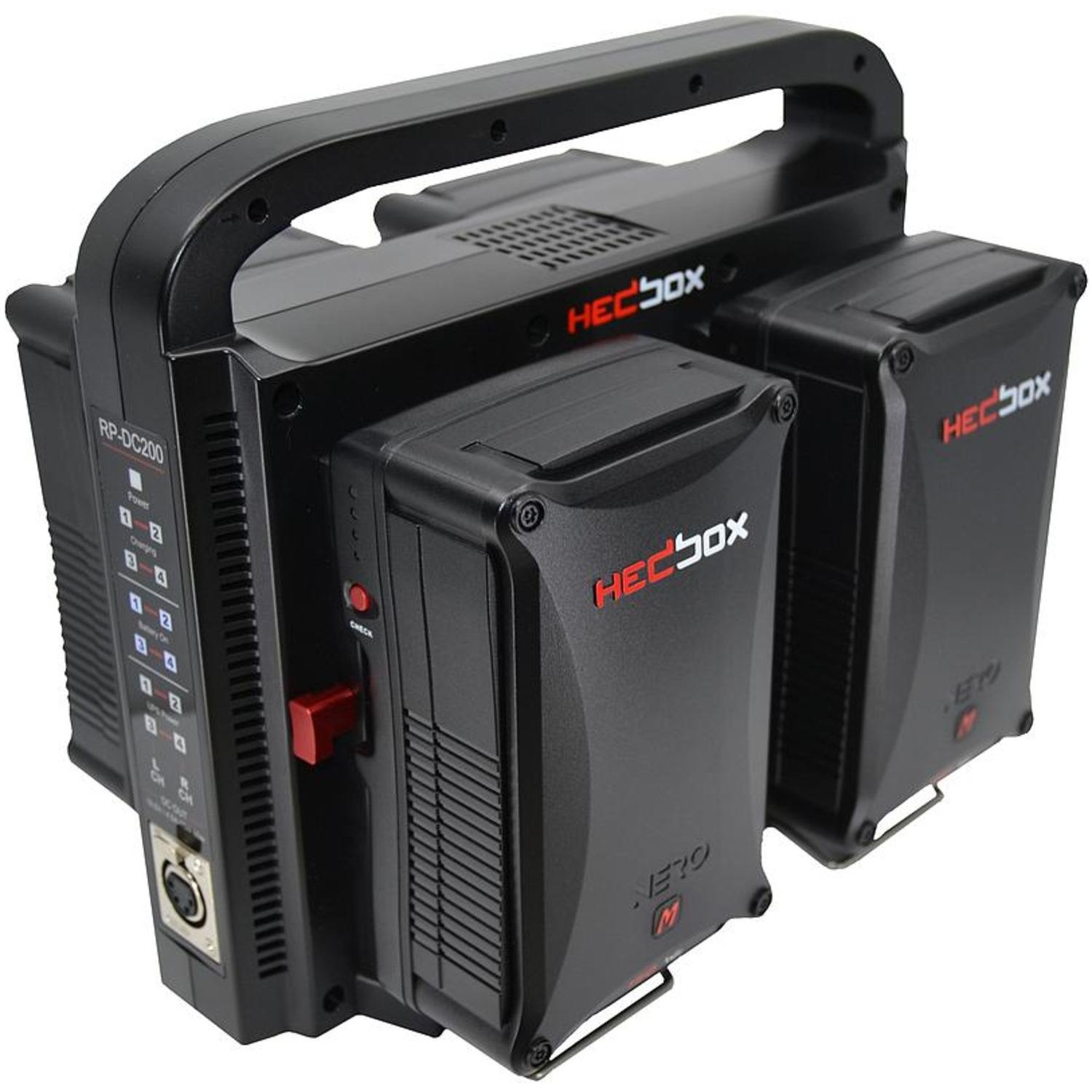 HEDBOX MEGABANK 4M Digitales Vierfach-Akkuladegerät mit vier V-Mount Akkus