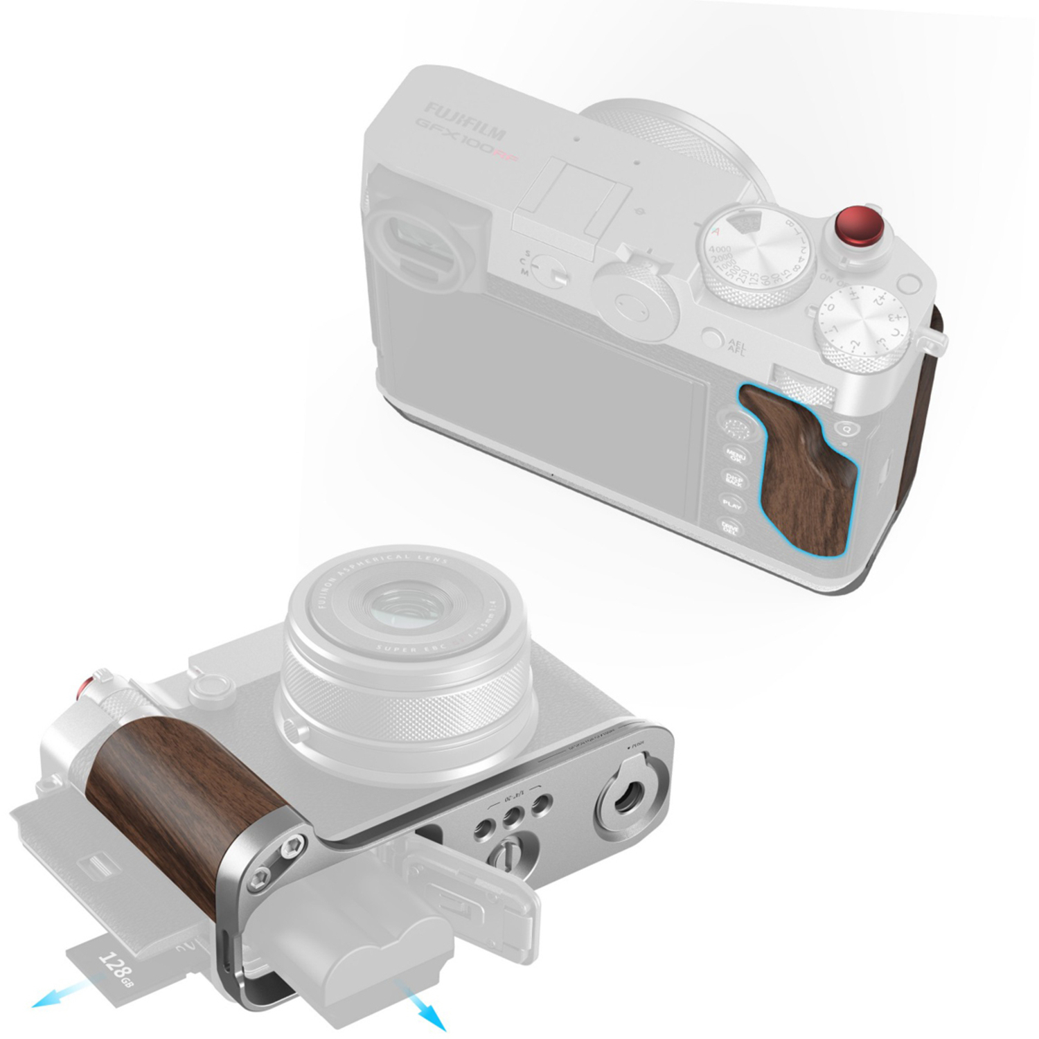 SmallRig L-förmige Montageplatte mit Holzgriff 5265 silber für Fujifilm GFX100RF 