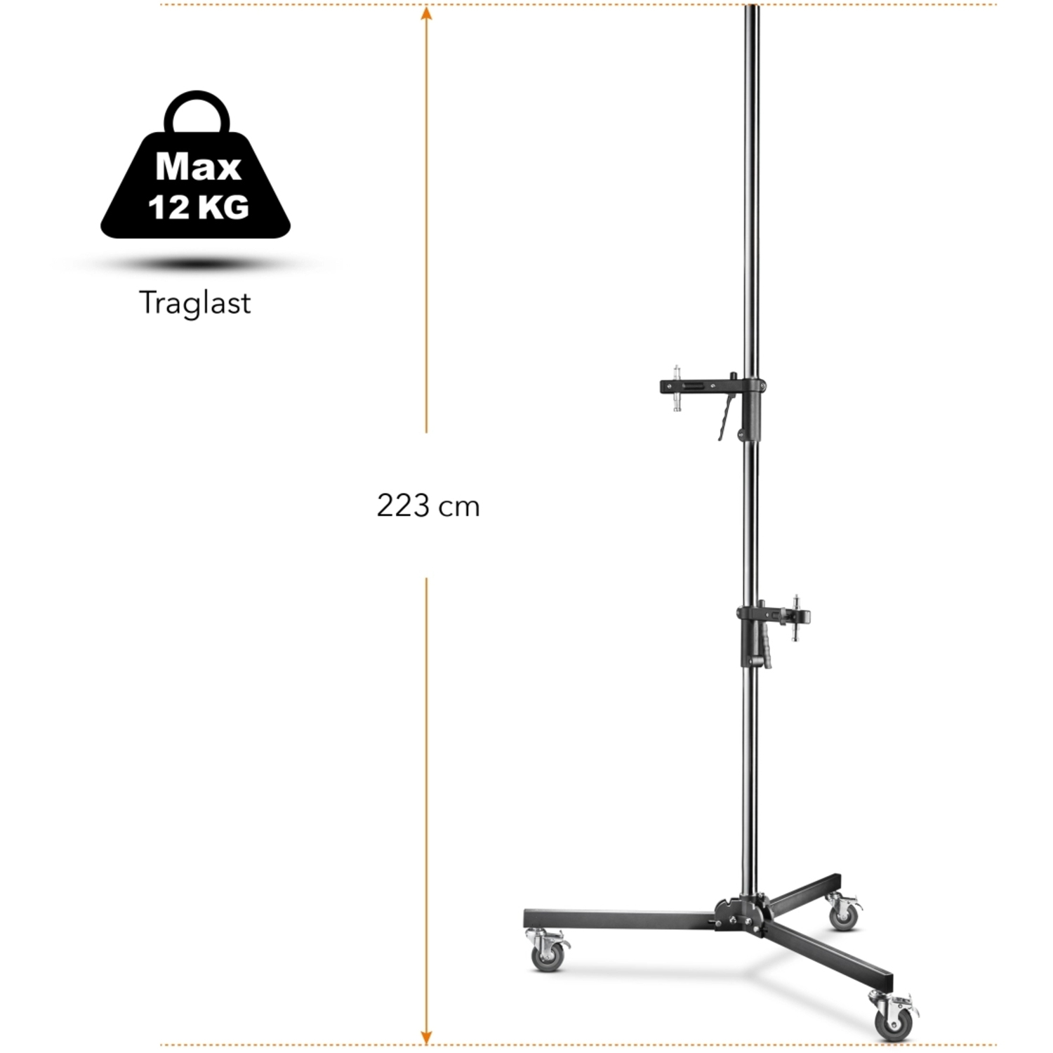 Walimex pro Rollstativ, 223cm, mit 2 Klemmhaltern