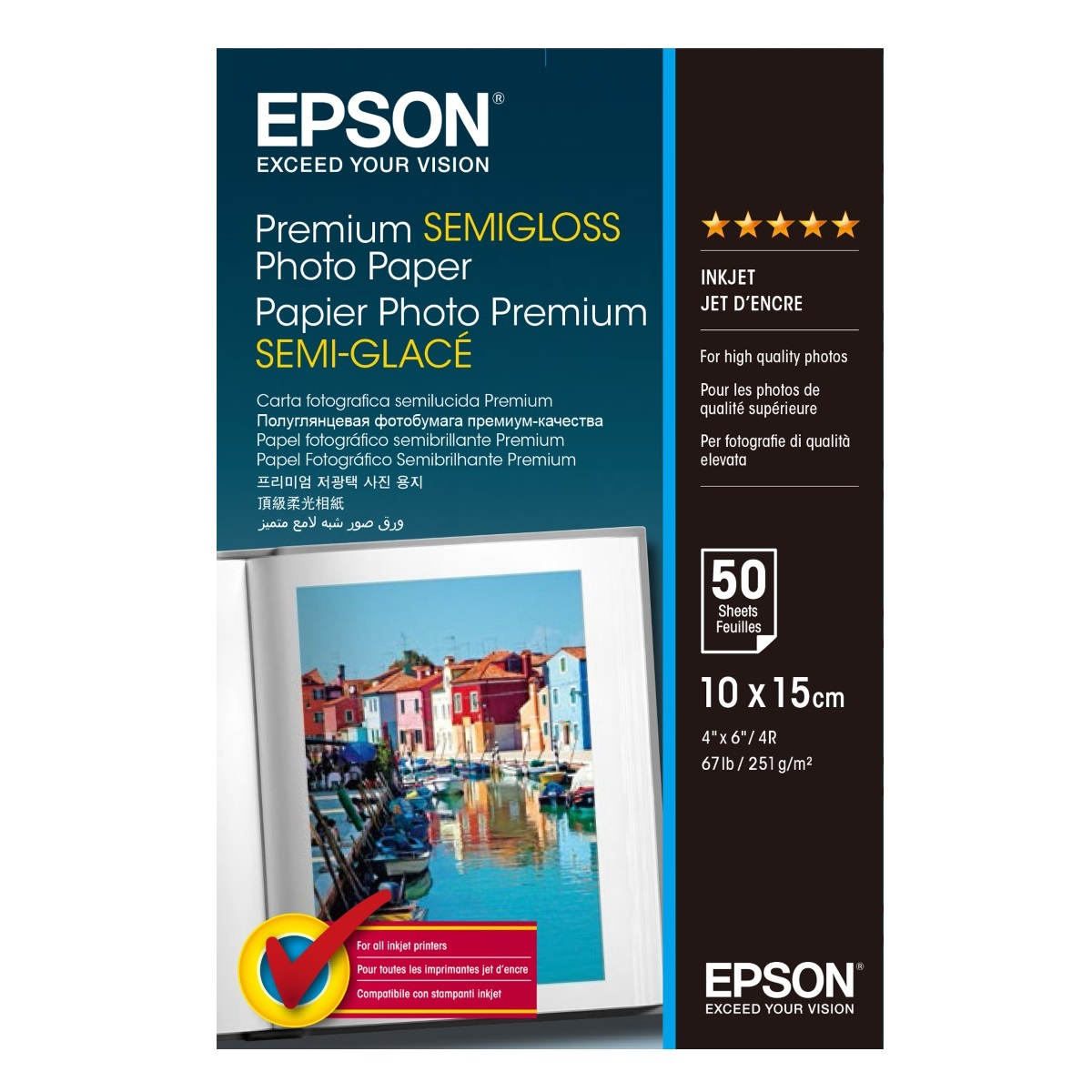 EPSON Premium Semigloss Photo Paper, 100 x 150 mm 251 g/m², 50 Blatt