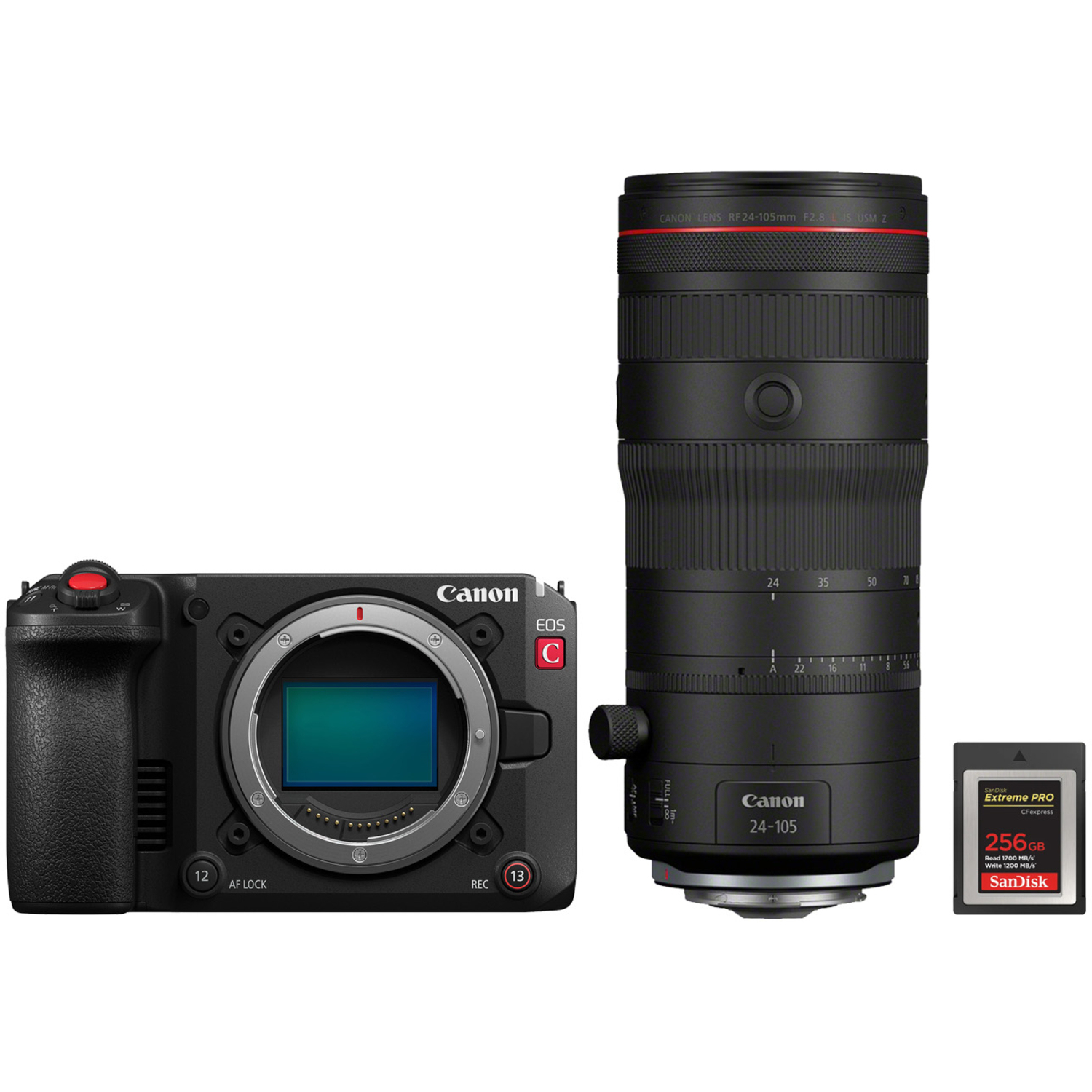 Canon EOS C50 mit RF 24-105mm F2.8L IS USM Z und SanDisk Extreme PRO 256GB CFexpress