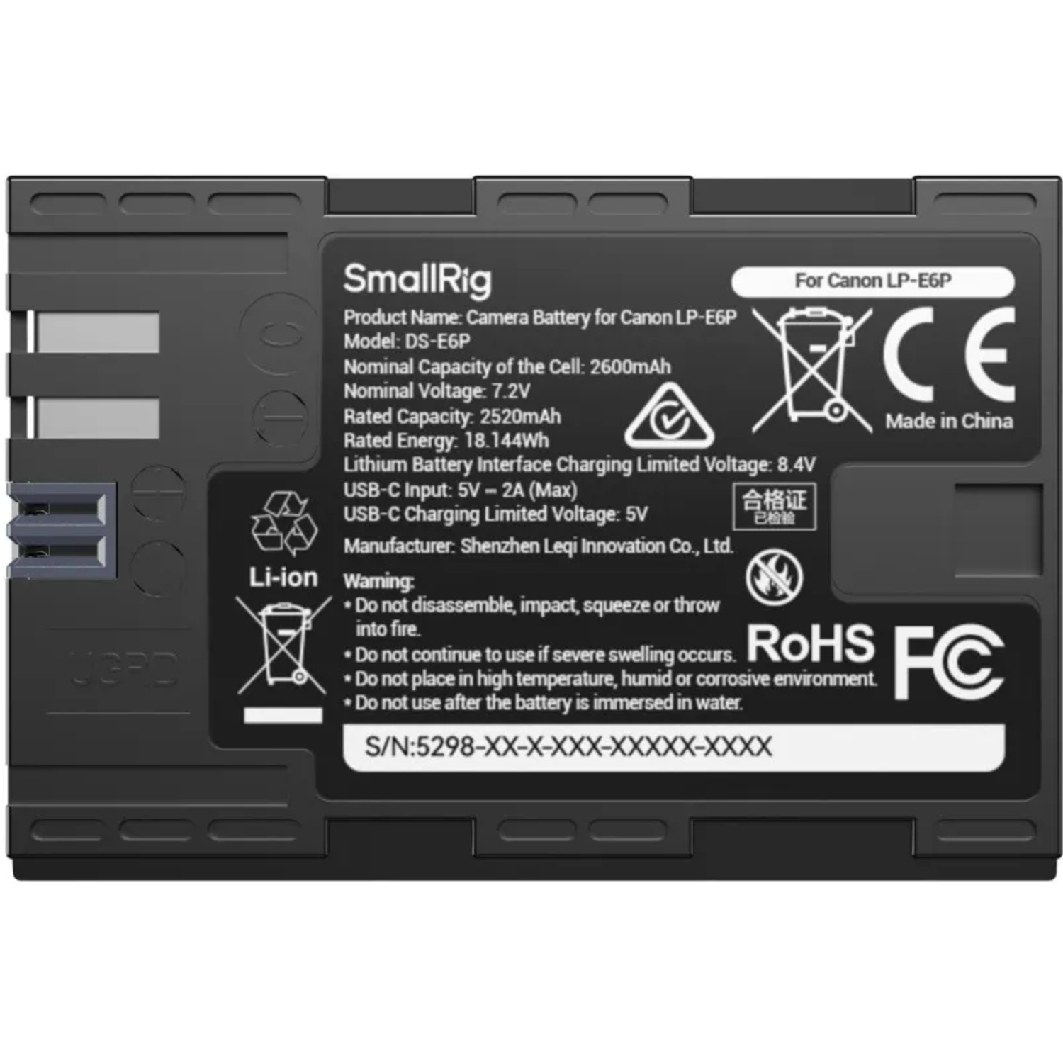 SmallRig USB-C-Akku mit Ladeanzeige für Canon LP-E6P