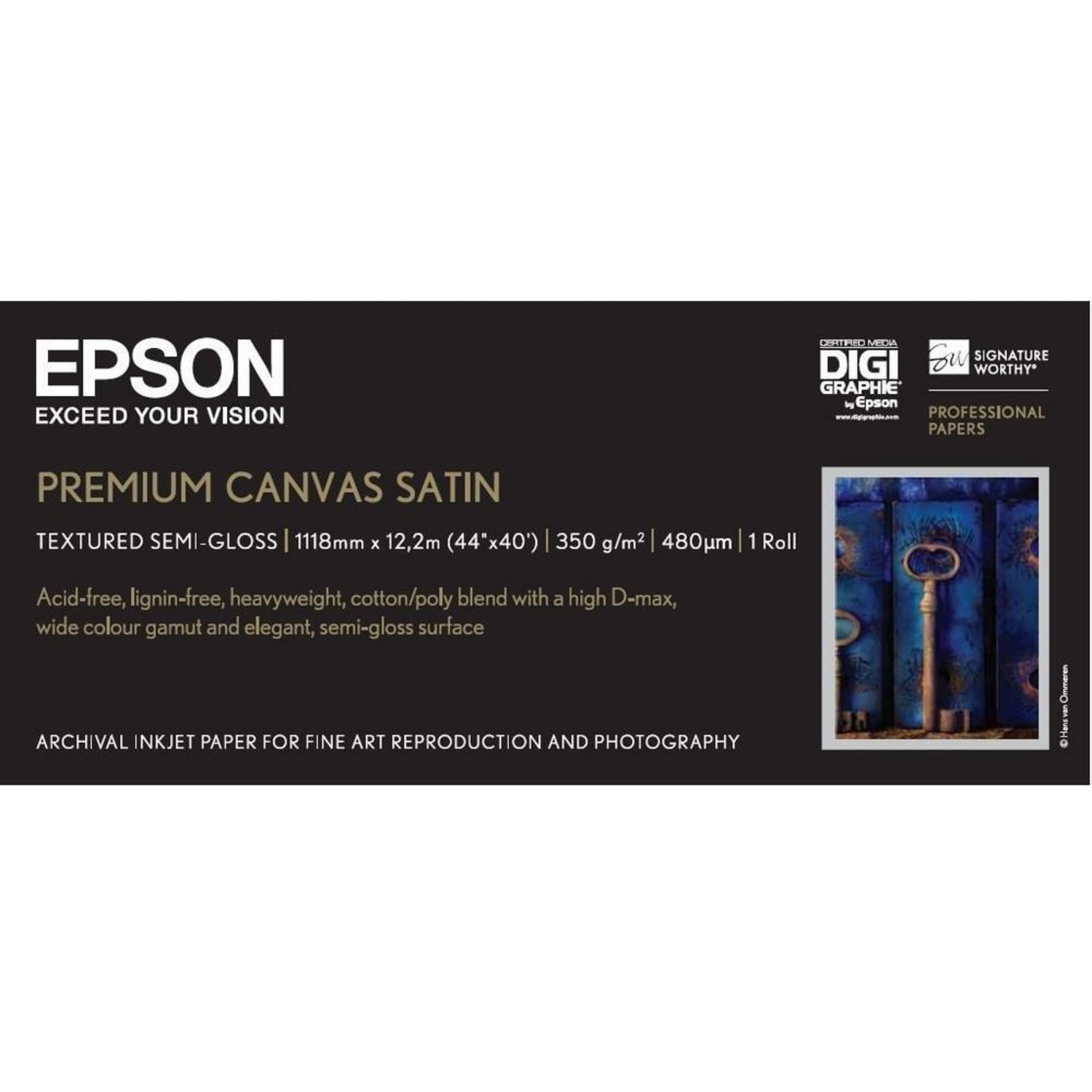 EPSON Premium Canvas Satin, 44 "x 12,2 m, 350 g/m², Rollenware