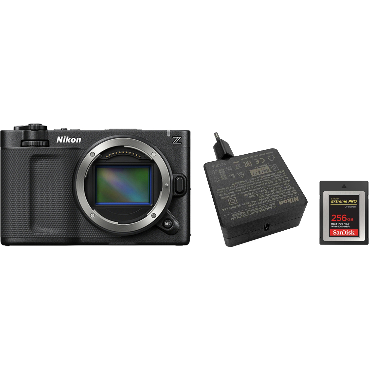 Nikon ZR mit Netzadapter EH-8P, Mathorn USB C-C Kabel 2m und SanDisk Extreme Pro 256GB CFexpress
