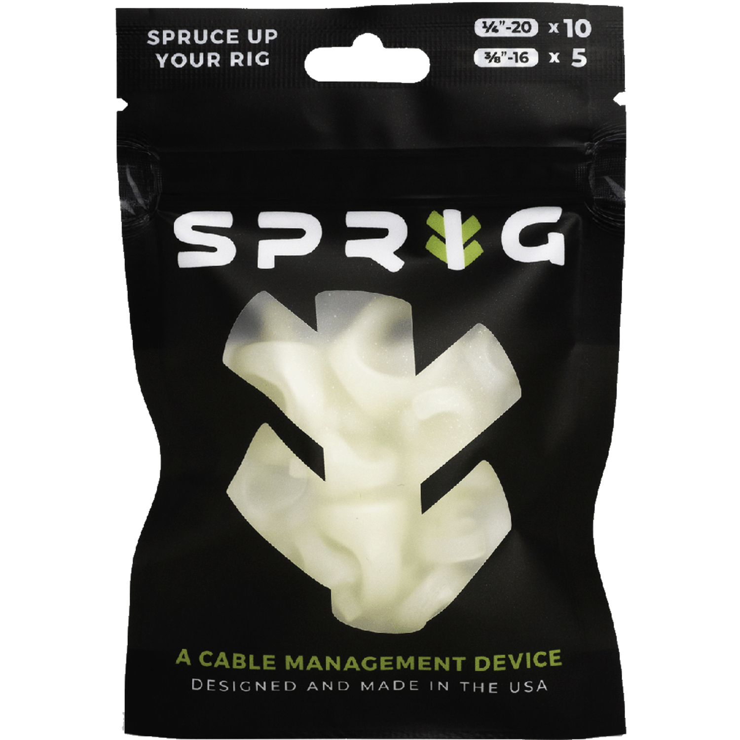 Sprig Vorteilspack Kabel-Management Glow in the Dark, 10x1/4"20 & 5x3/8"16