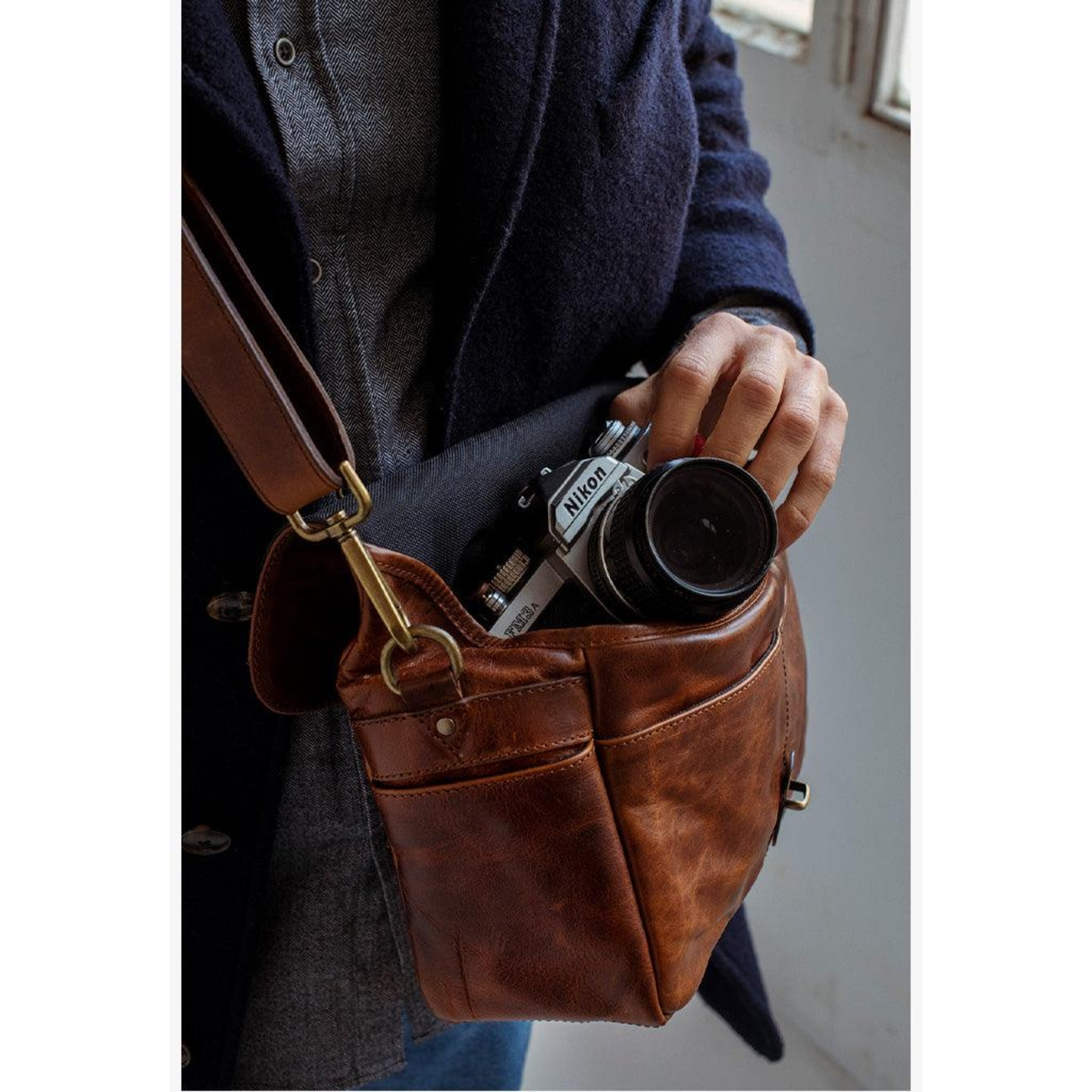 Bronkey Paris Leder Camera Bag Cognac