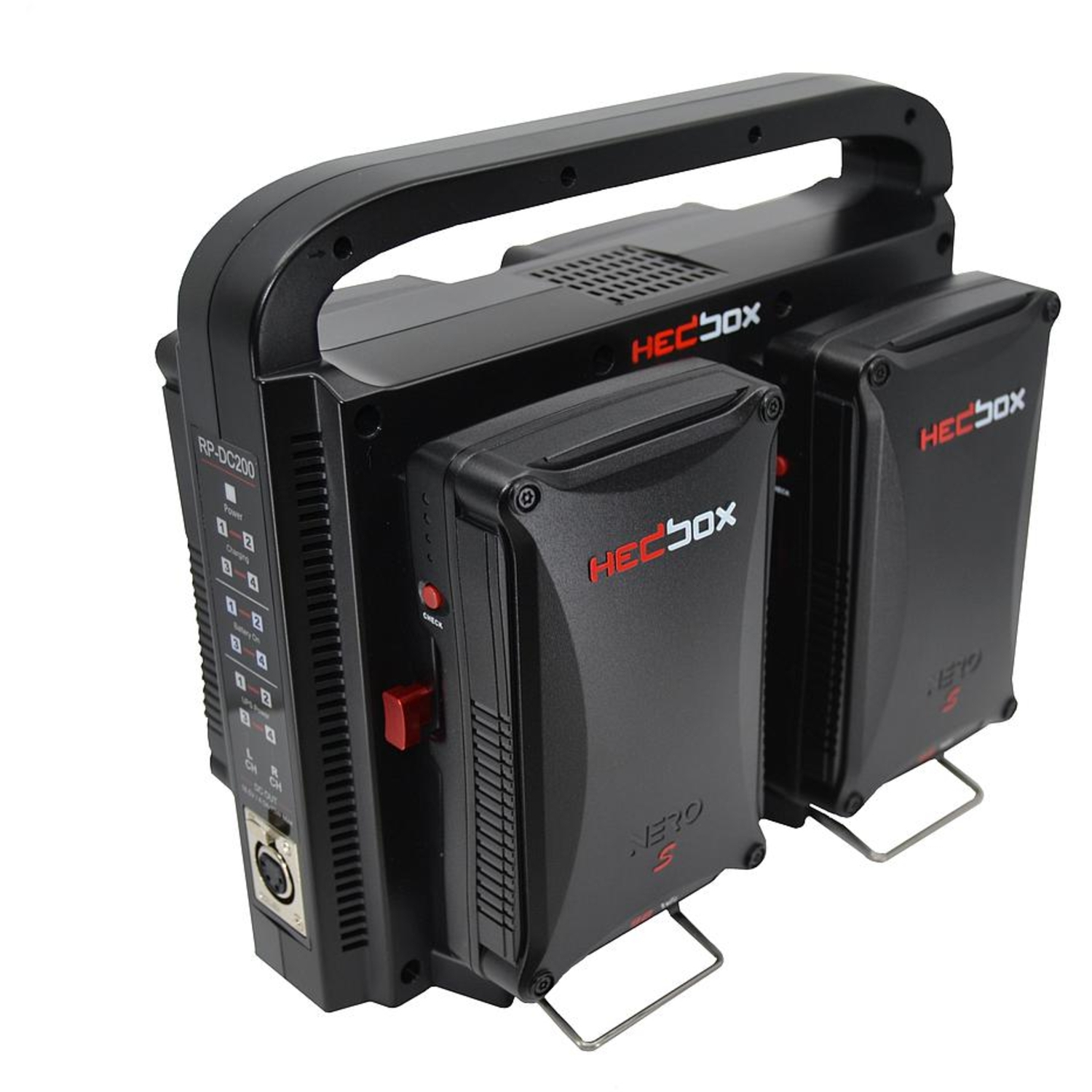 HEDBOX MEGABANK 4S Digitales Vierfach-Akkuladegerät mit vier V-Mount Akkus