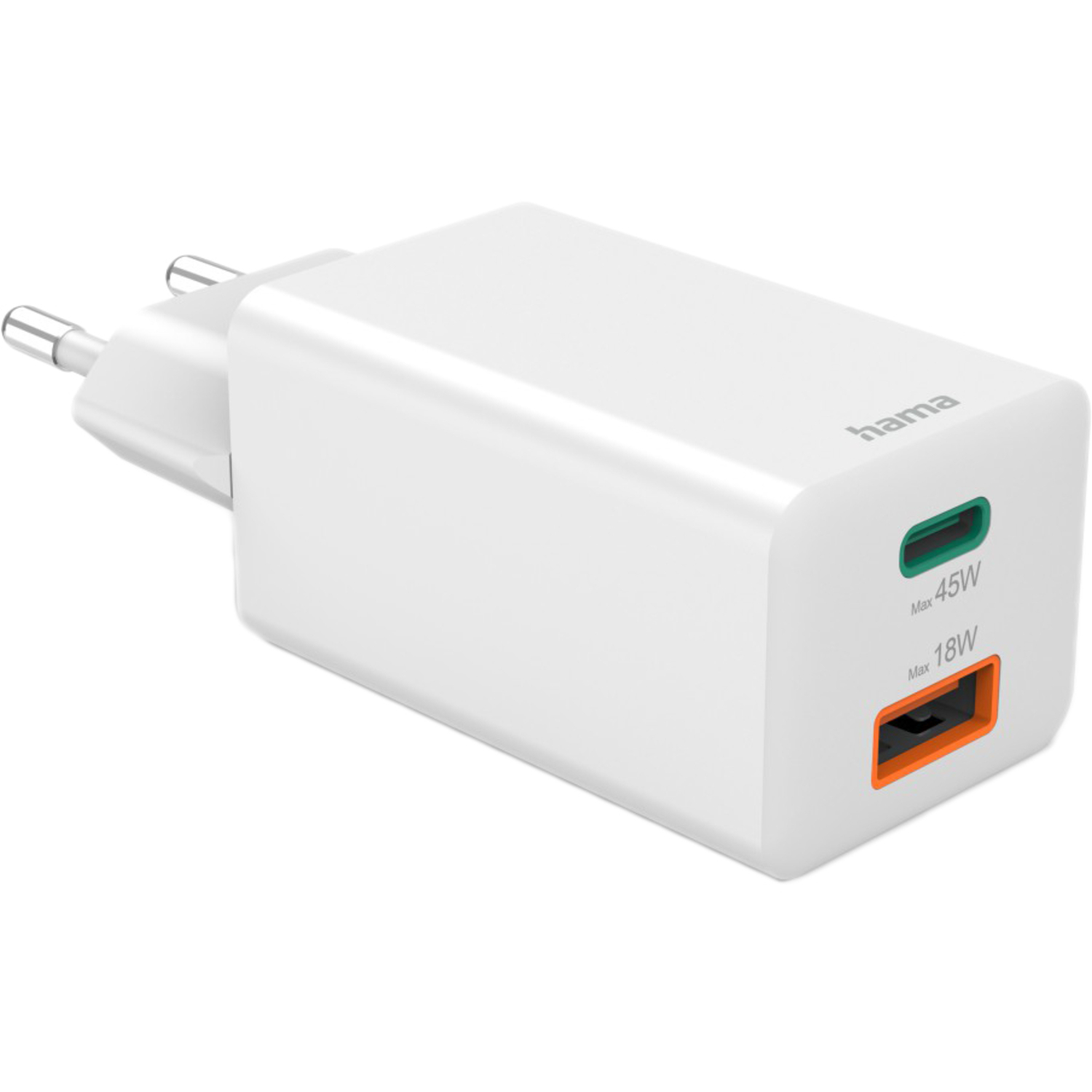 Hama Mini-Schnellladegerät USB-C und USB-A 45W weiß